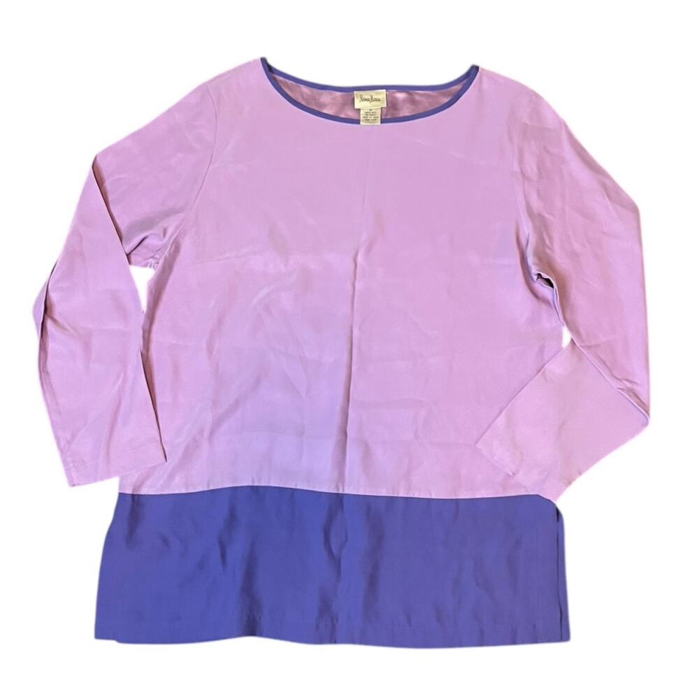 Neiman Marcus 100% Silk Purple Two Tone Color Block Tunic Top M